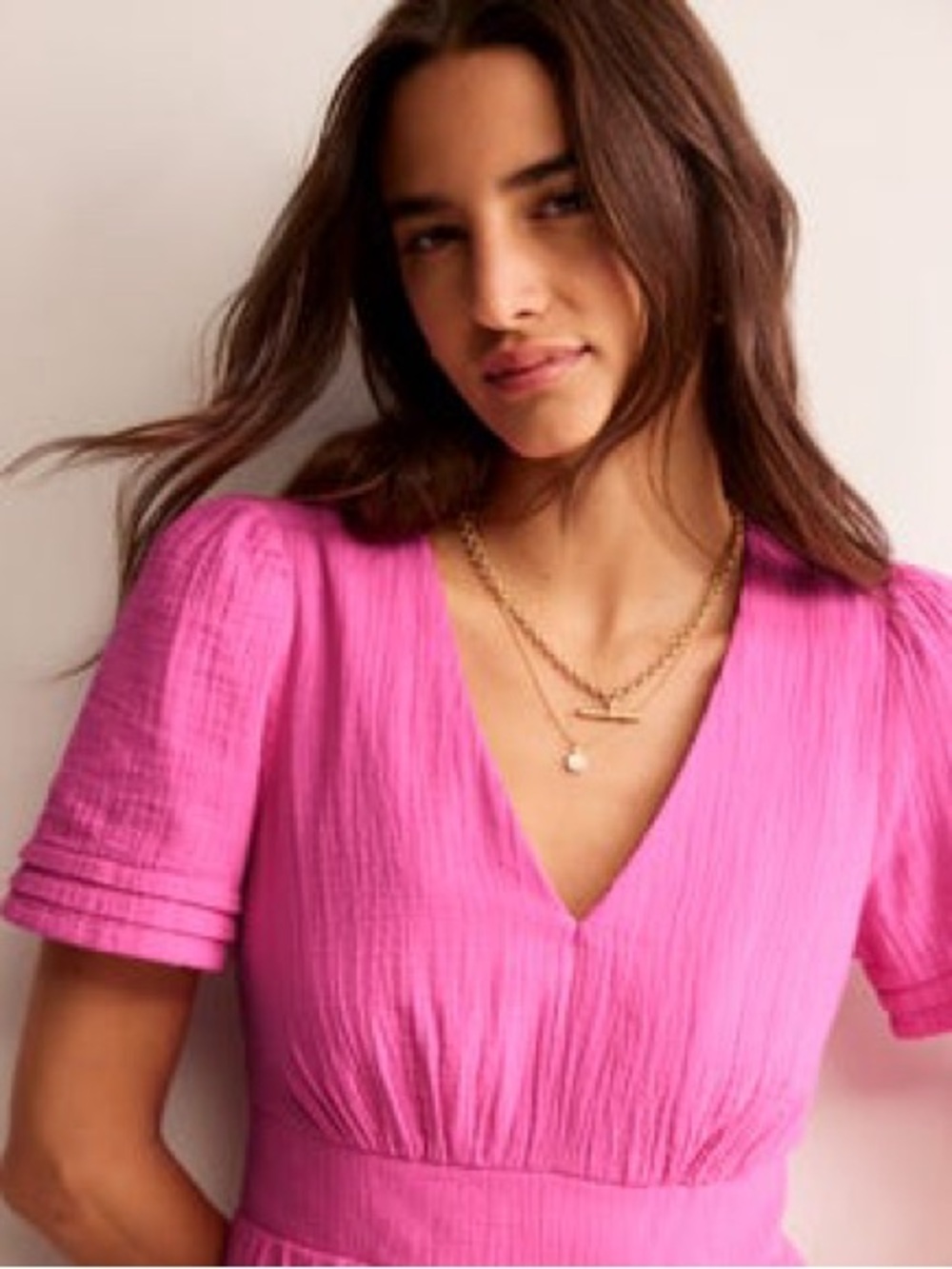 Boden Pink V-Neck Fit-and-Flare Short Sleeve Dress Size 12R - Picture 3 of 16